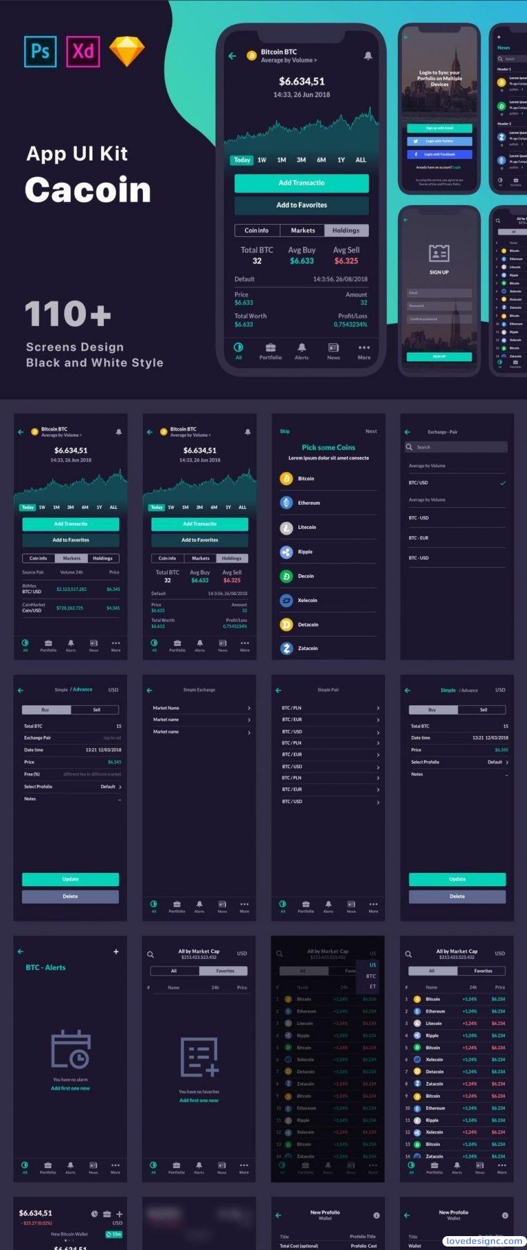 110个完整的精品比特币加密货币市场ui设计优质设计素材下载，提供PSD，XD和sketch格式源文件-爱设计爱分享c