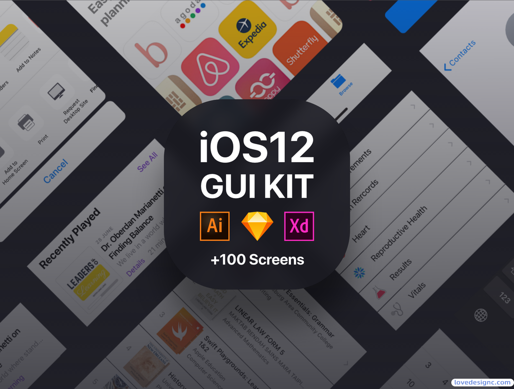 100个iOS 12 GUI KIT设计规范优质设计素材下载
