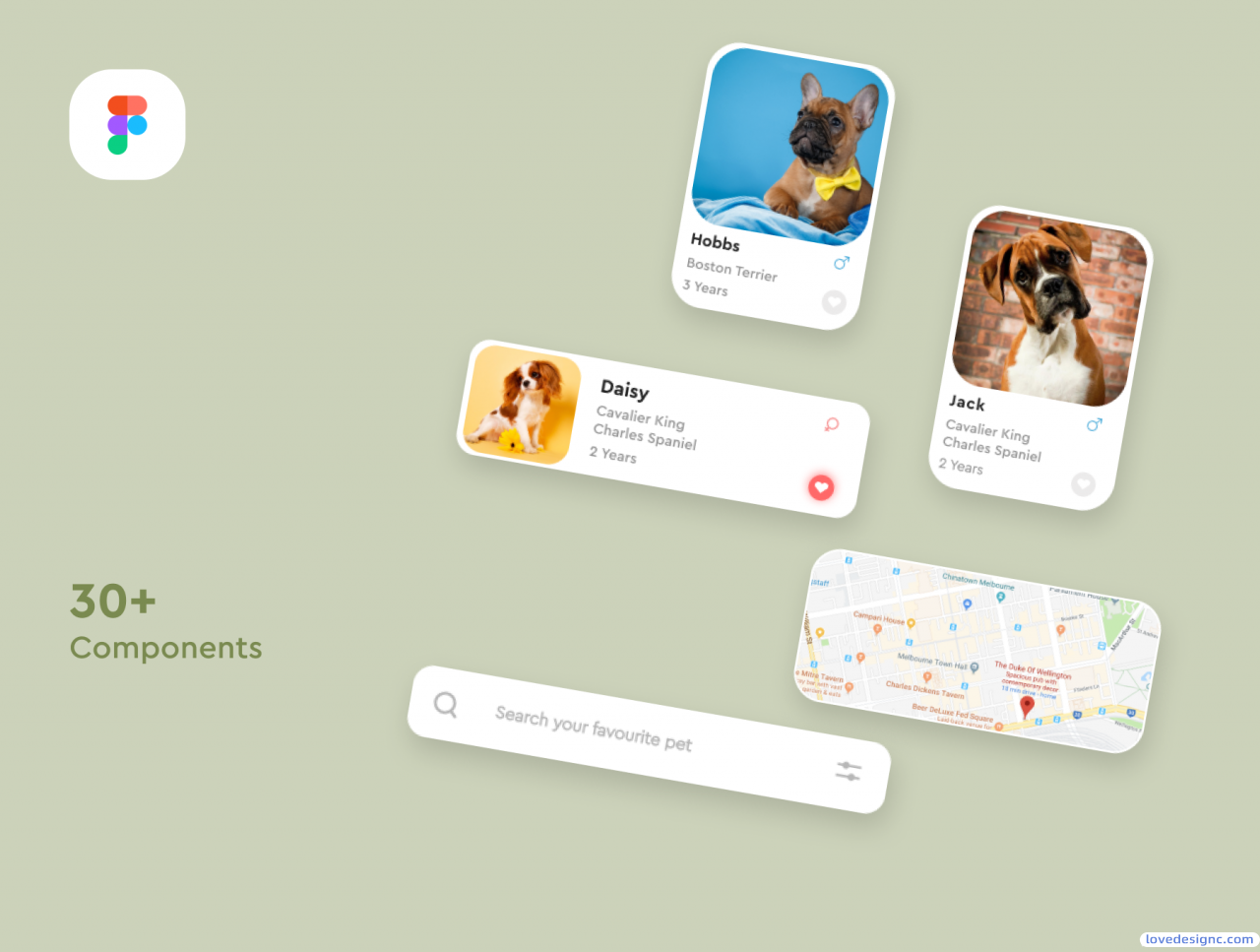 宠物轻社交App UI源文件下载，宠物领养社区App UI界面套装figma源文件下载
