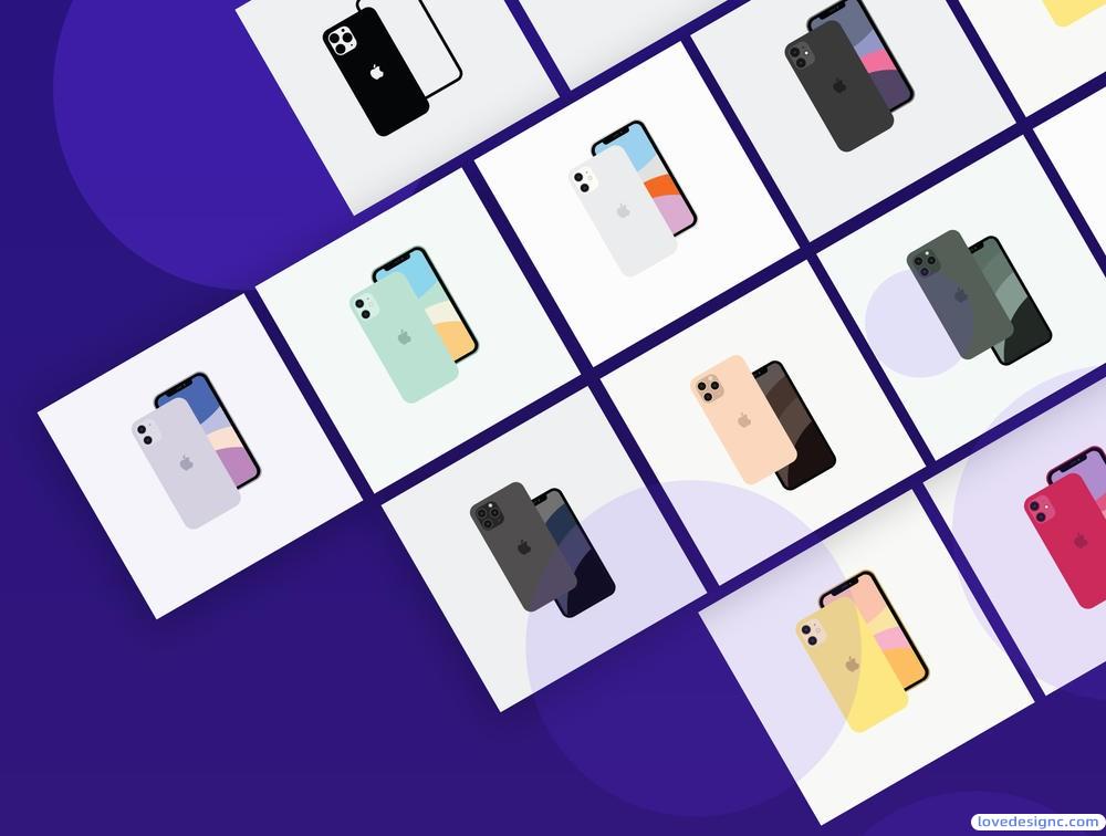 12个iPhone 11和iPhone的矢量模型插图素材下载-爱设计爱分享c