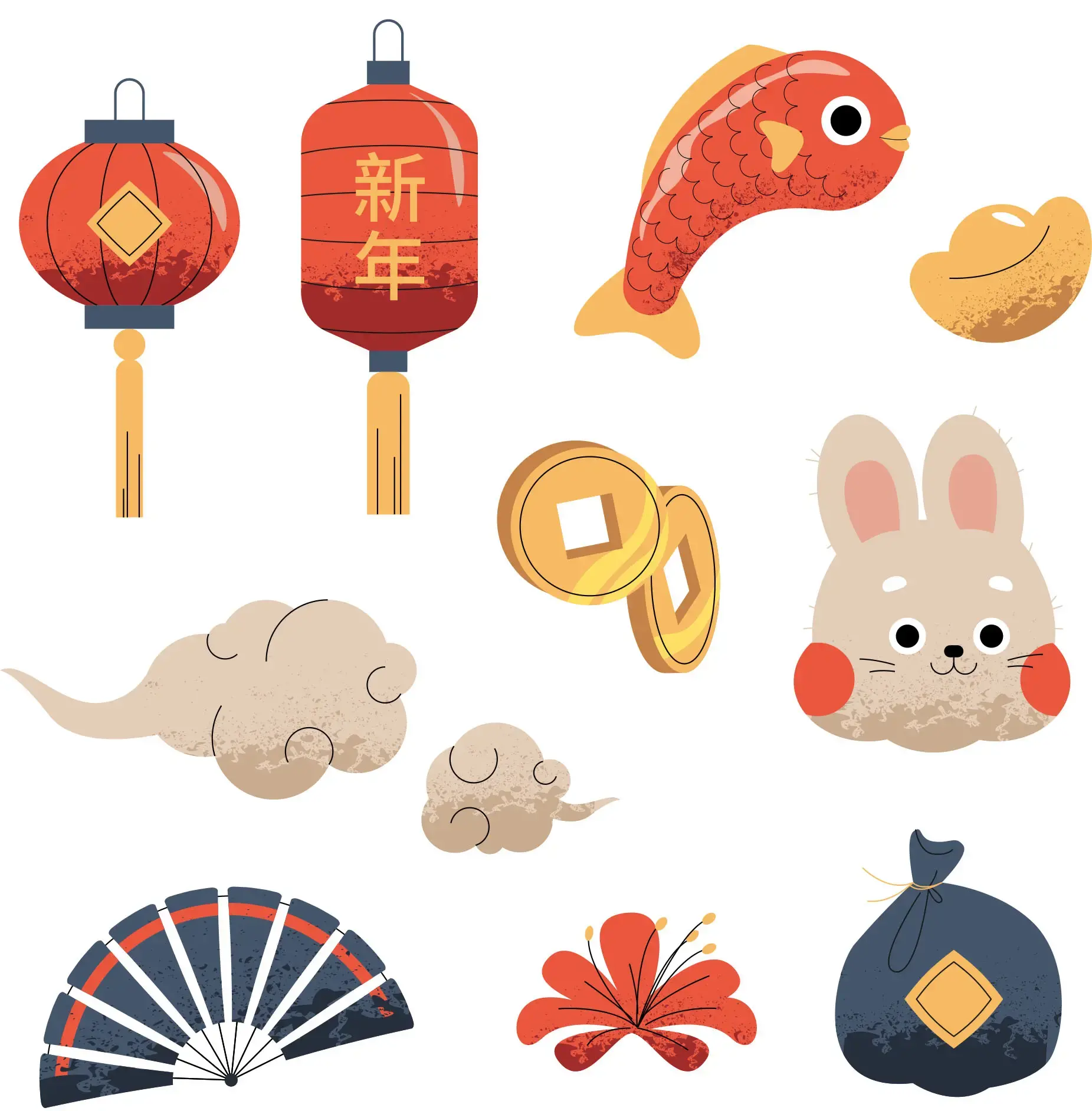 10款2023春节新年兔年插画节日宣传海报包装图案AI矢量设计素材模板-爱设计爱分享c