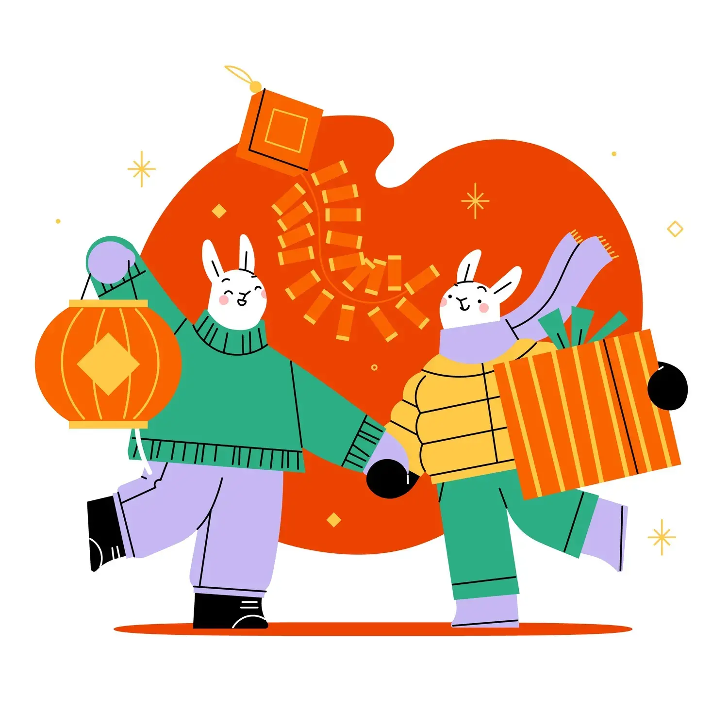 潮流趣味卡通可爱兔子兔年新年春节插画banner海报AI矢量设计素材-爱设计爱分享c