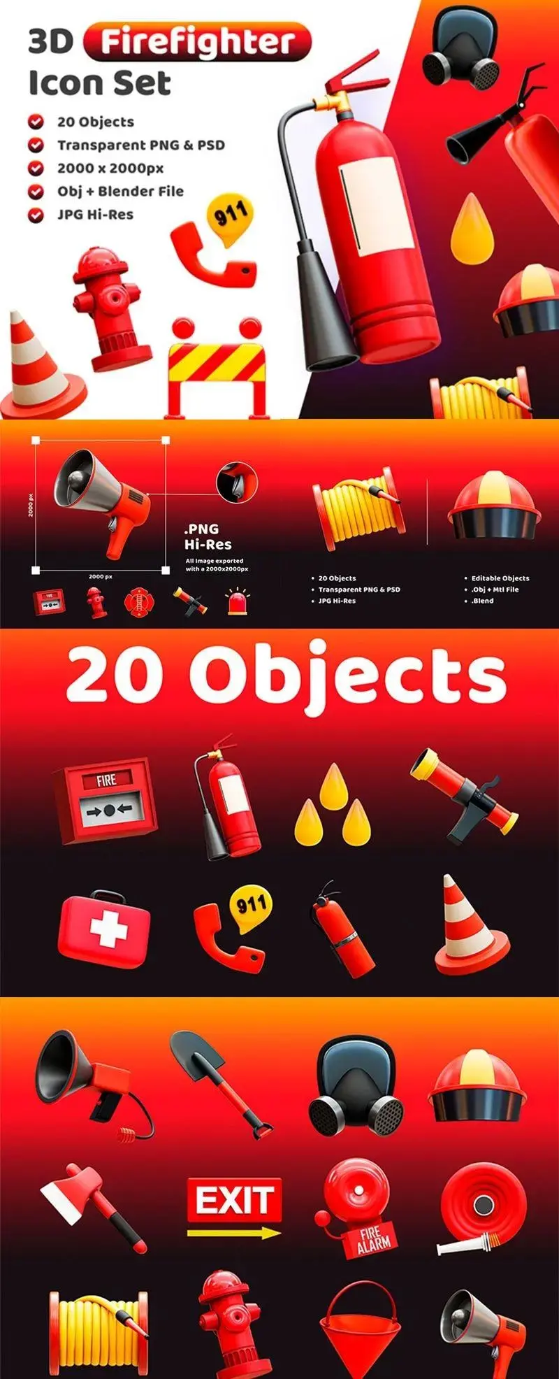 25款3D灭火器消防栓消防器械消防设施元素PNG格式-爱设计爱分享c