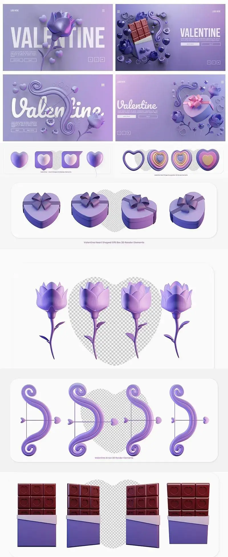 一套紫色情人节七夕节3D元素PSD格式-爱设计爱分享c