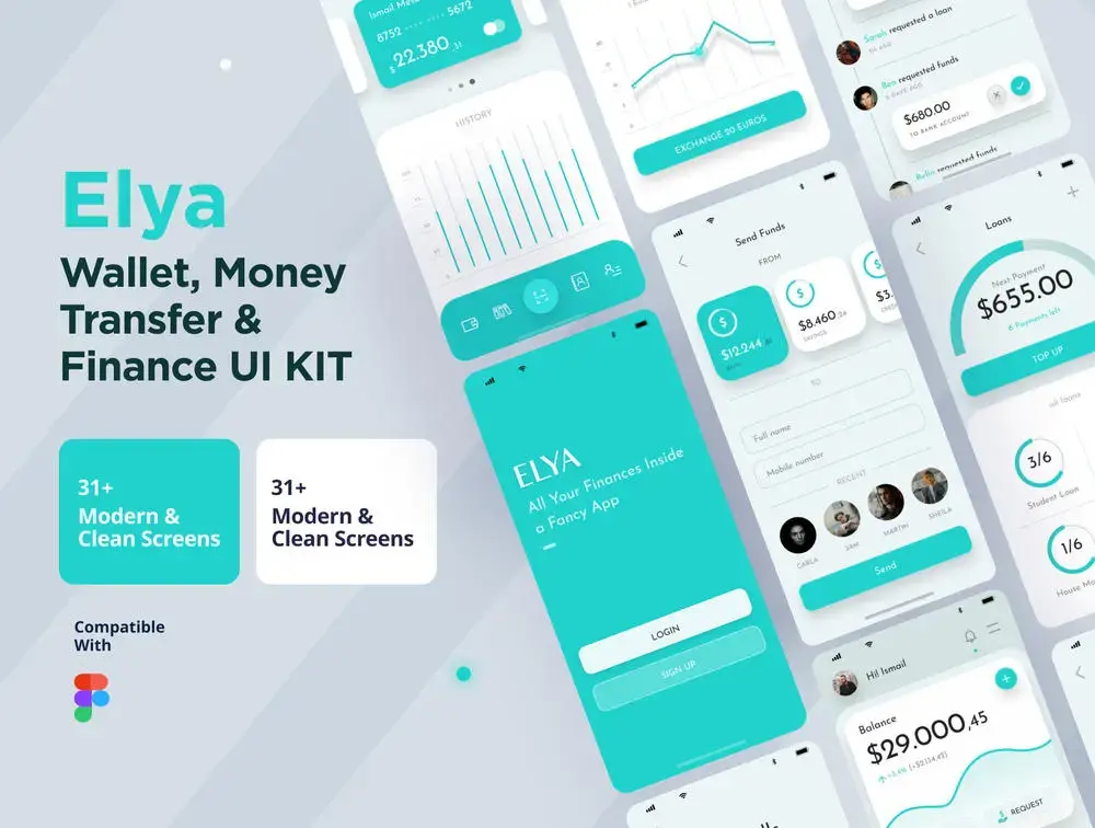 钱包App UI套件的高级和现代屏幕，钱包，金融和金钱转移套件的Ilya App Kit-爱设计爱分享c
