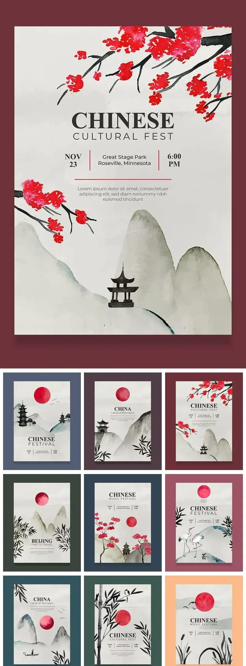 9款中式中国风水墨海报AI格式-爱设计爱分享c