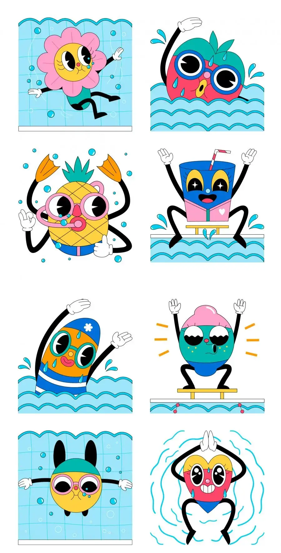 20款抽象创意趣味夏日泳池游泳卡通插画元素ai矢量设计素材-爱设计爱分享c