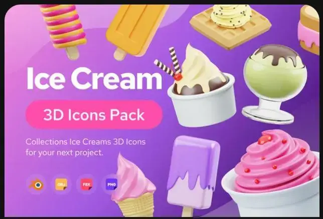 冰糕冰淇淋3D图标模型设计素材Ice Cream 3D Icon-爱设计爱分享c