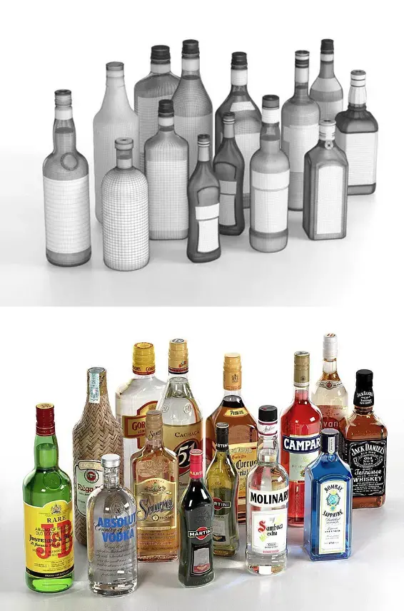各种各样的玻璃酒瓶c4d模型打包下载[FBX,MAX,C4D,OBJ,DWG]-爱设计爱分享c