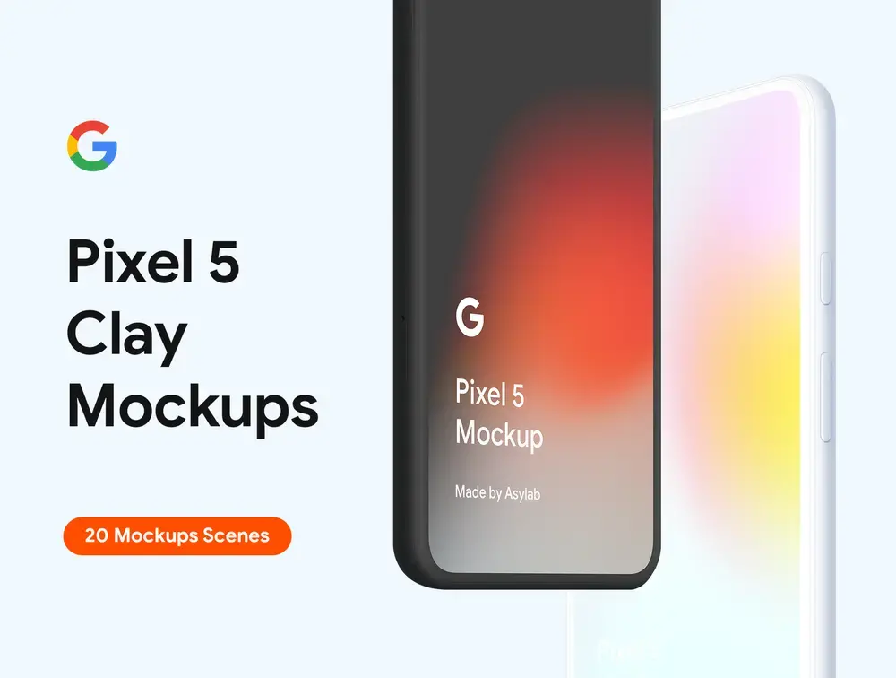 Pixel 5 Clay Mockups手机样机源文件-爱设计爱分享c