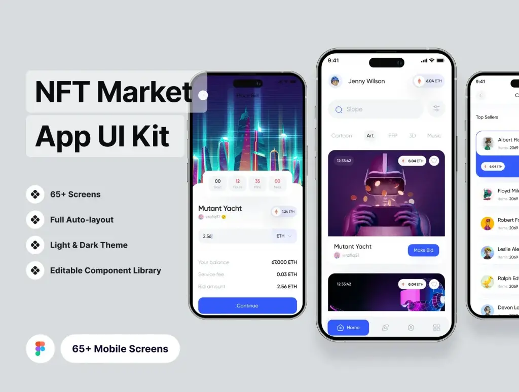 现代干净且美观的NFT 应用程序app素材下载fig-爱设计爱分享c